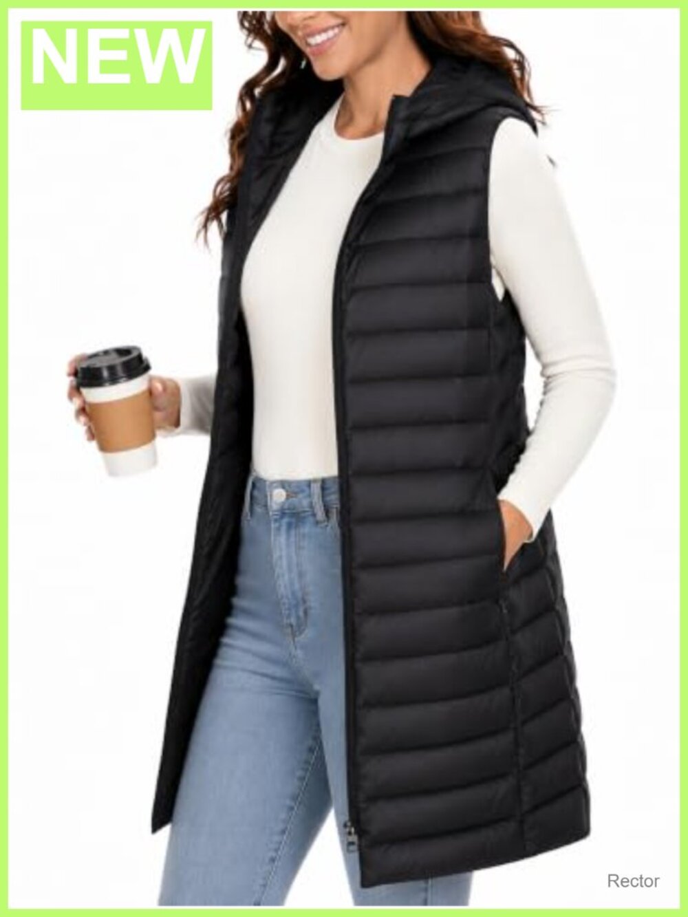 Long Puffer Vest Hooded Down Blend Sleeveless Quilted Layering